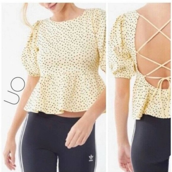 URBAN OUTFITTERS Yellow Polka Dot Puff Sleeve Backless Blouse - - Picture 1 of 4